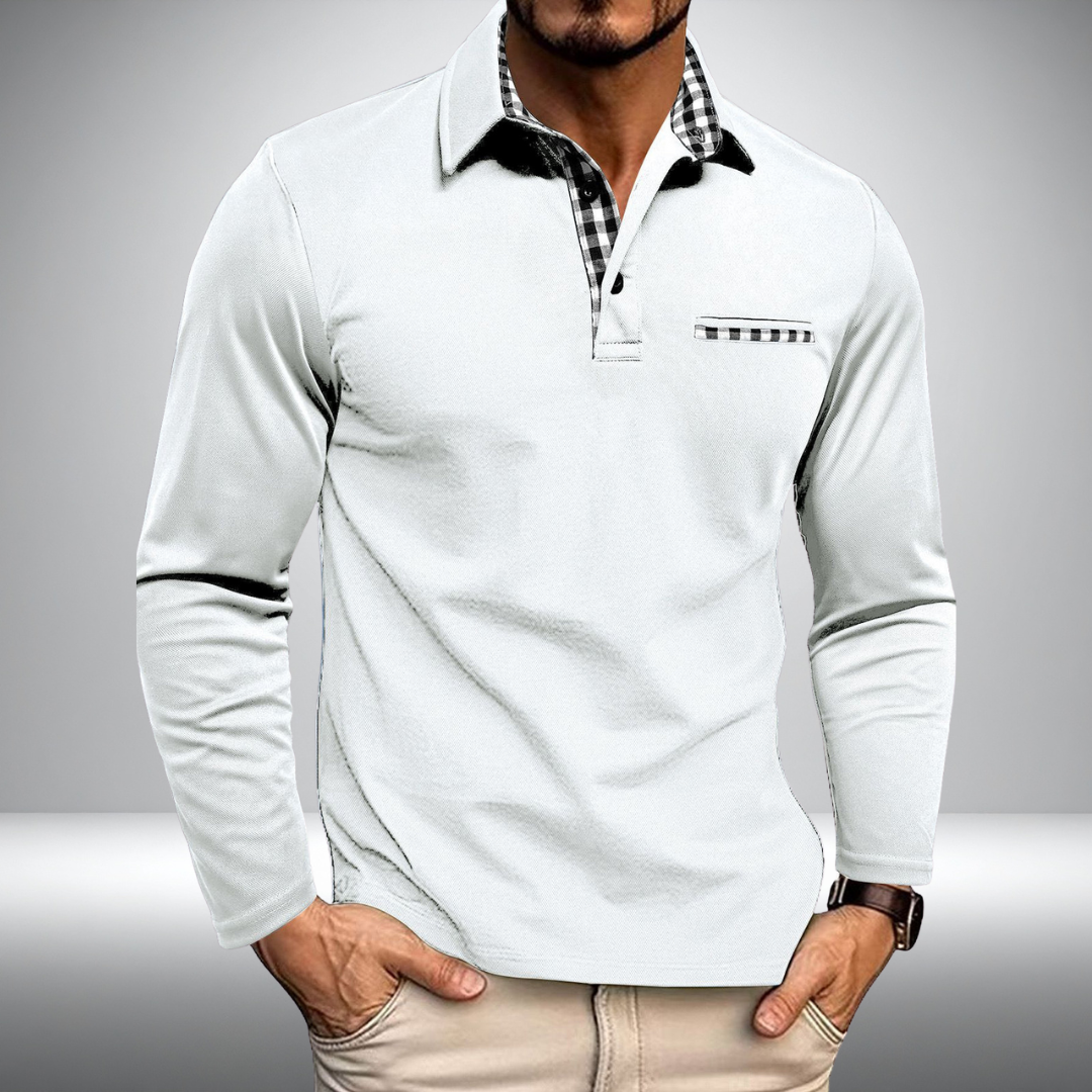 Adrian – Stylish Long Sleeve Polo (White)