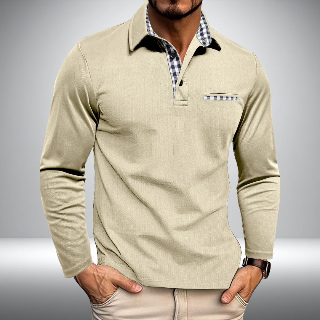 Adrian – Stylish Long Sleeve Polo (Beige)