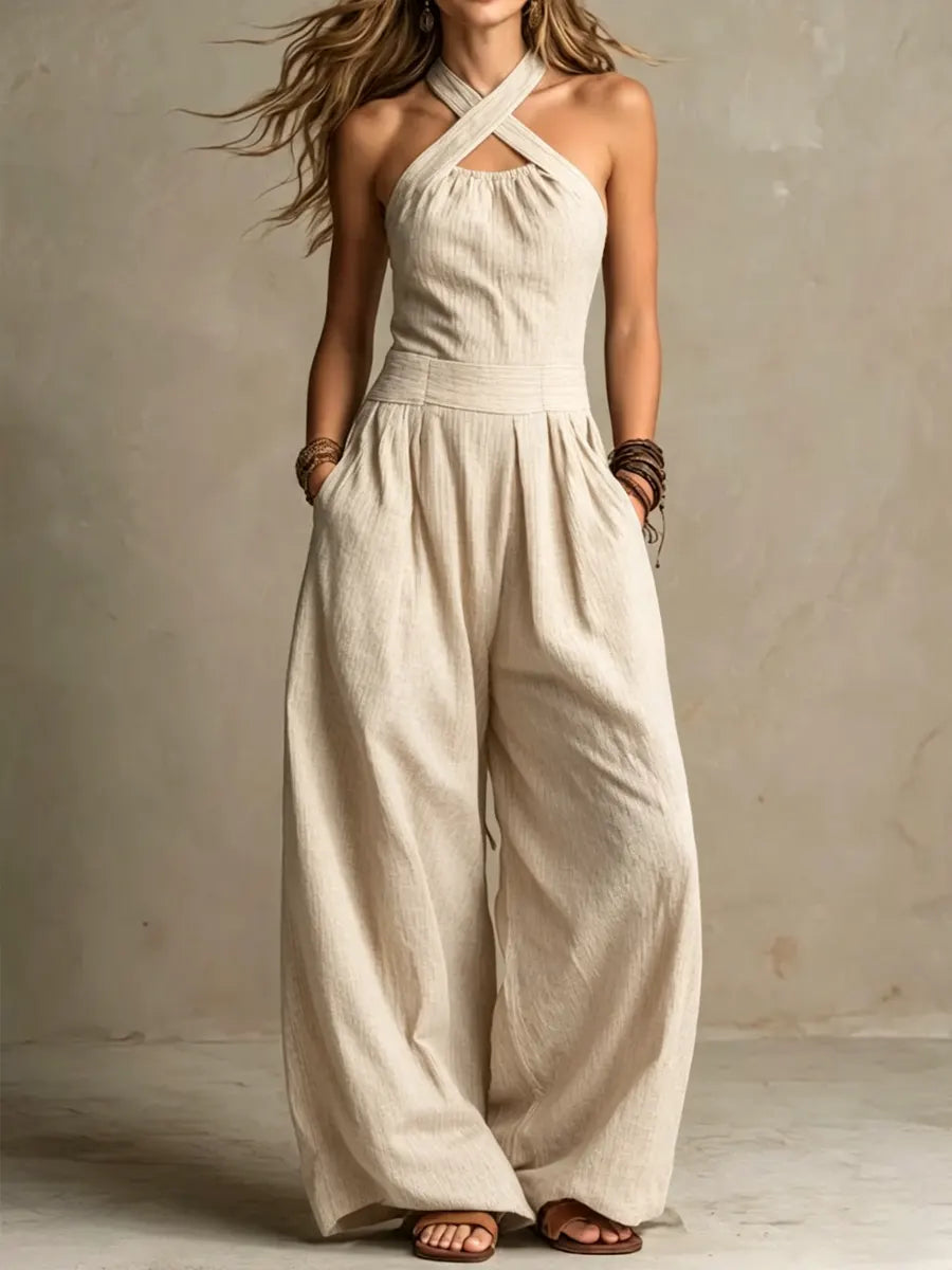 Bianca | Linen and Cotton Jumpsuit with Elegant Neckline