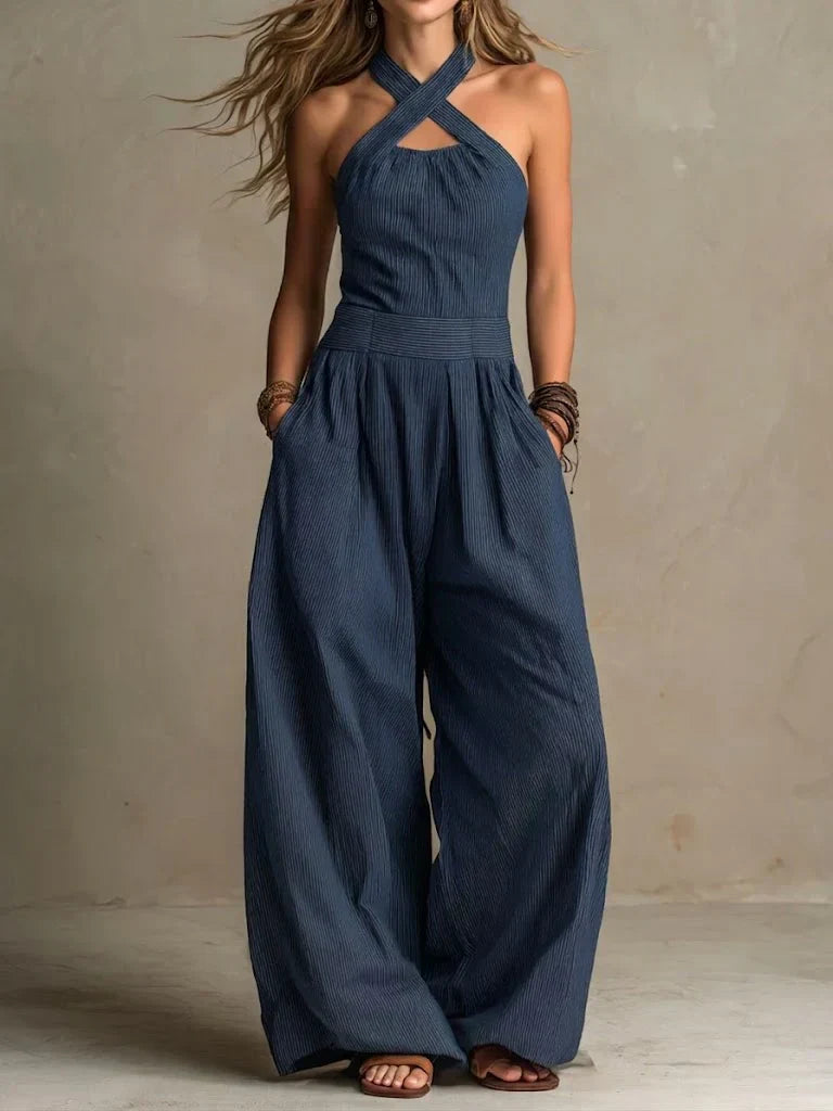 Bianca | Linen and Cotton Jumpsuit with Elegant Neckline