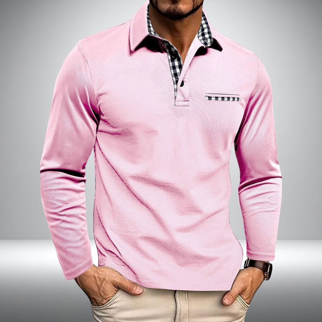 Adrian – Stylish Long Sleeve Polo (Pink)