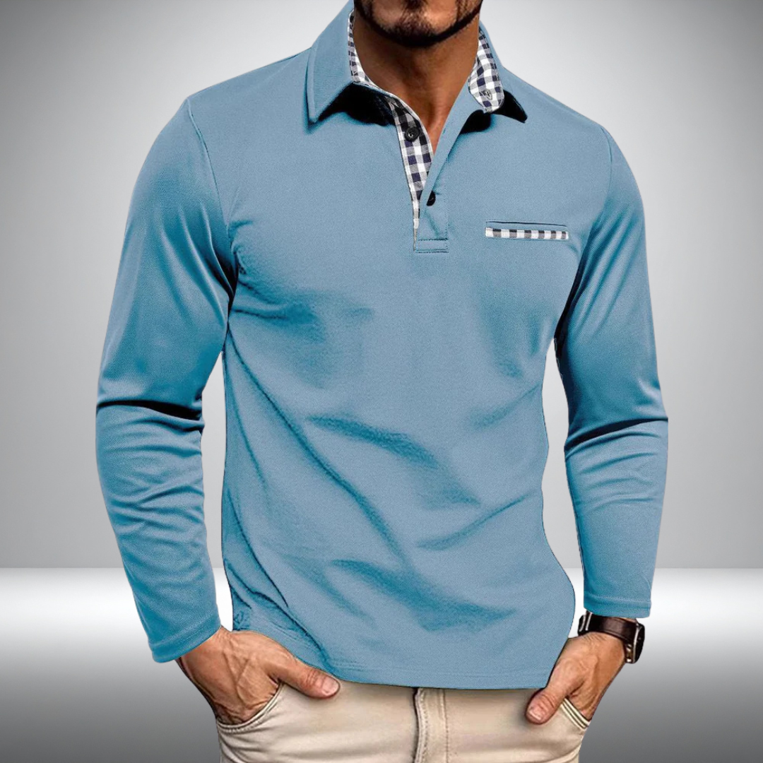 Adrian – Stylish Polo with Long Sleeves (Light Blue)