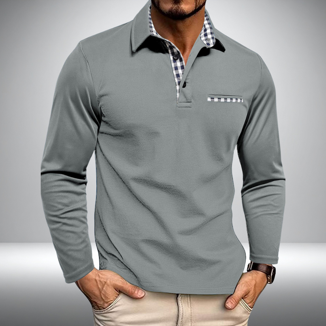 Adrian – Stylish Polo with Long Sleeves (Light Gray)