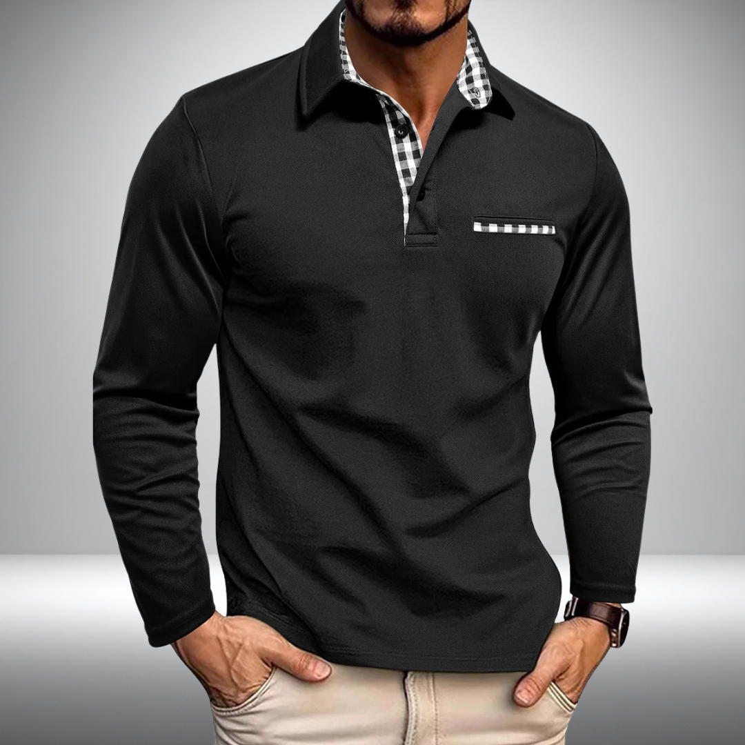 Adrian – Stylish Long Sleeve Polo (Black)