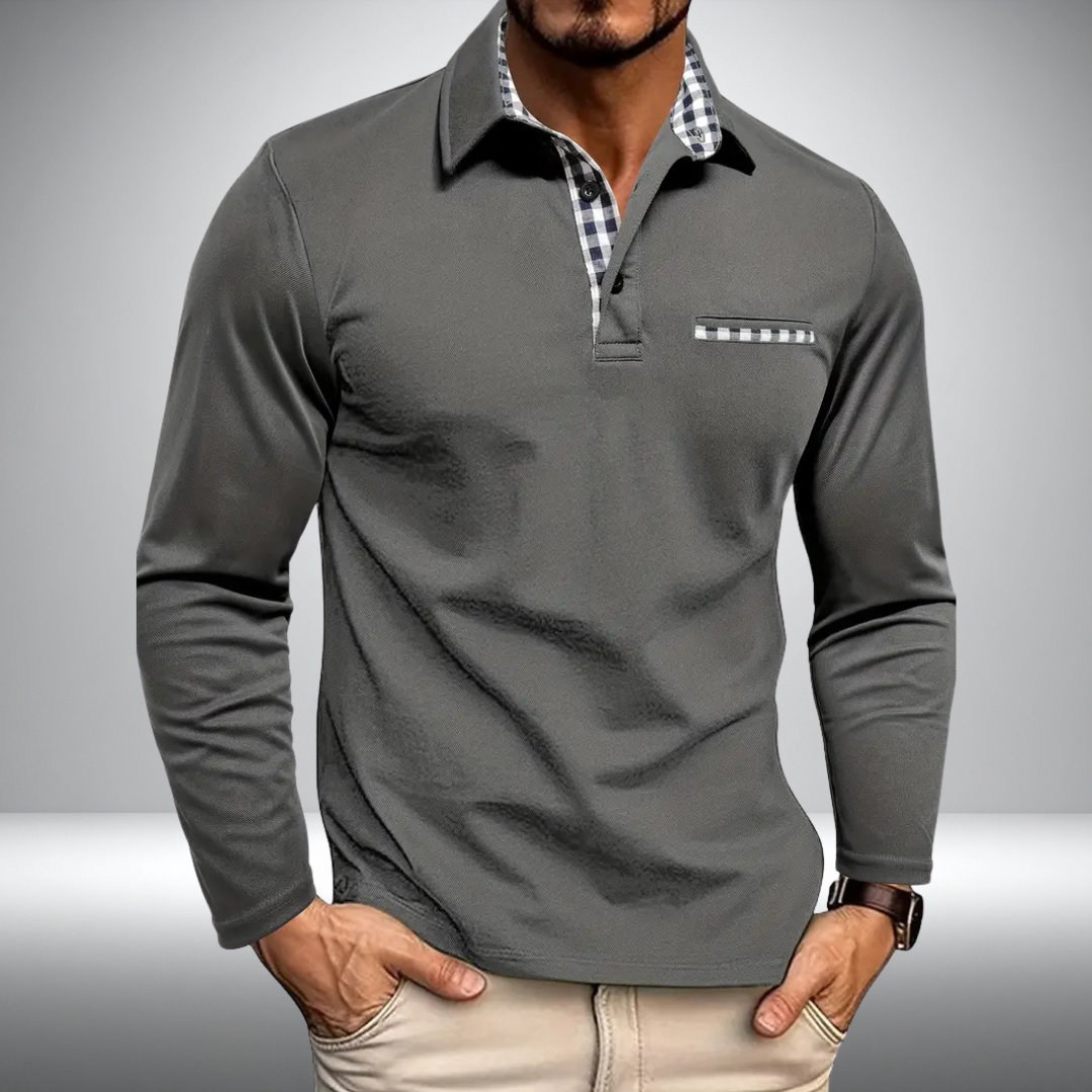 Adrian – Stylish Polo with Long Sleeves (Gray)