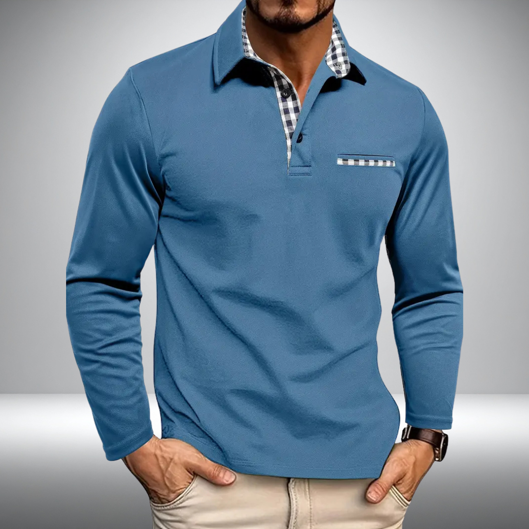 Adrian – Stylish Polo with Long Sleeves (Blue)
