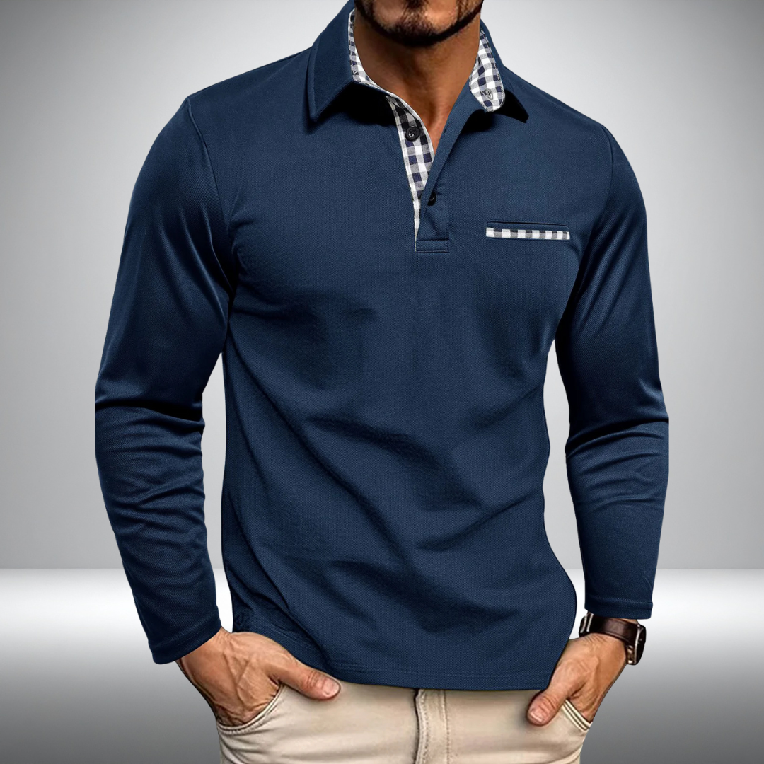 Adrian – Stylish Polo with Long Sleeves (Navy Blue)