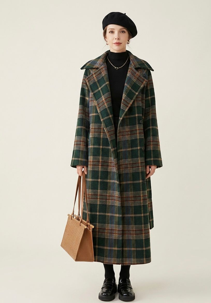 Ivy | Forest Green Check Longline Coat