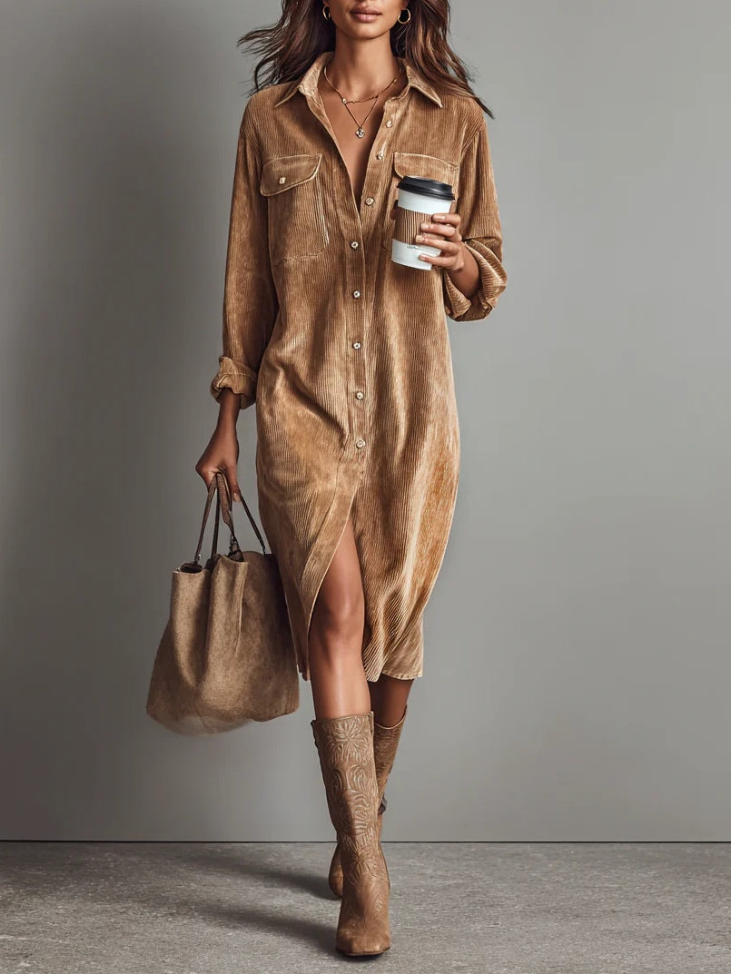 Calista | Soft-Touch Button-Down Midi Dress