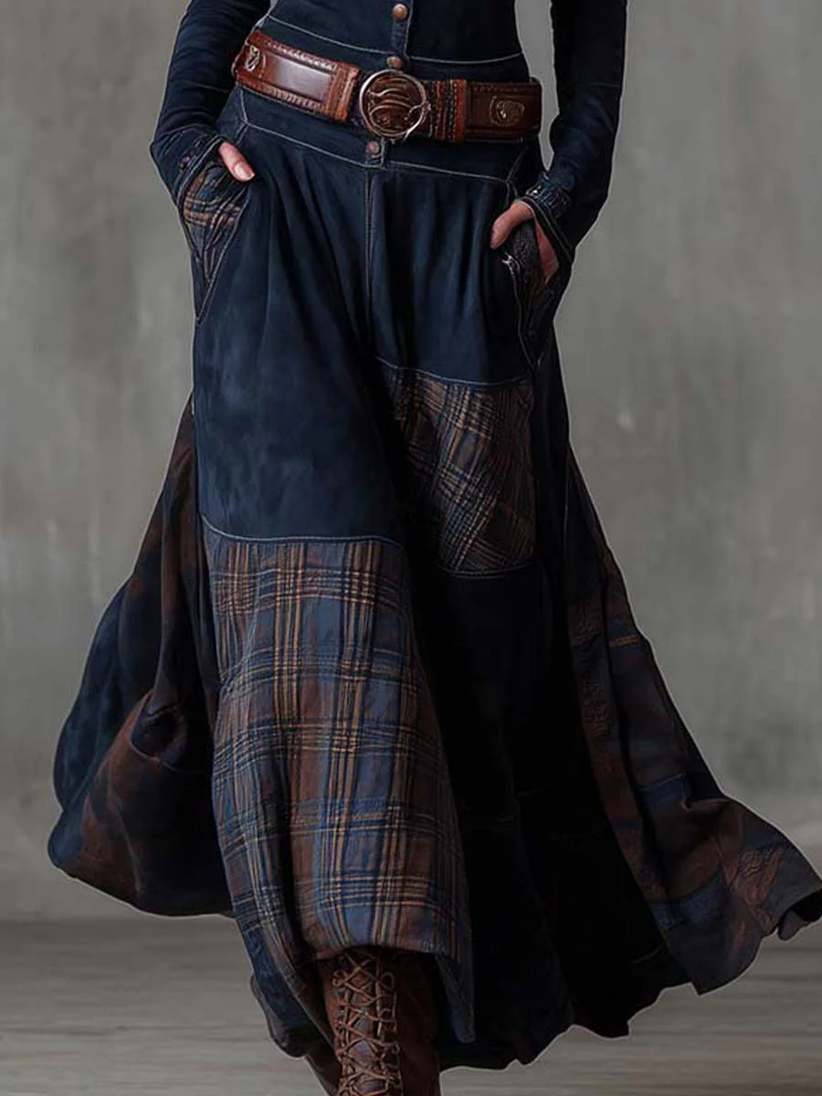 Yelena | VINTAGE LONG SUEDE CHECKERED DRESS