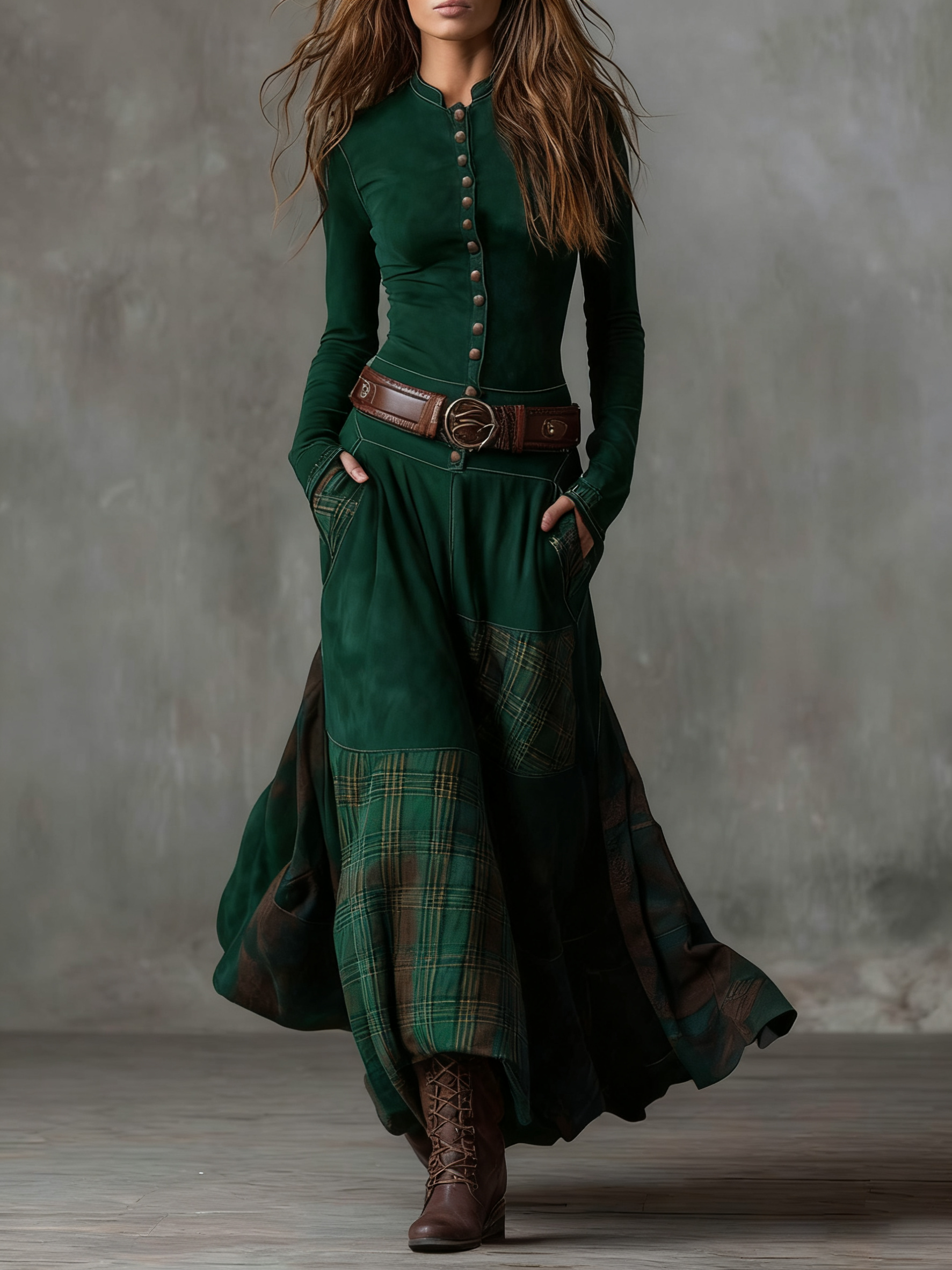 Yelena | VINTAGE LONG SUEDE CHECKERED DRESS