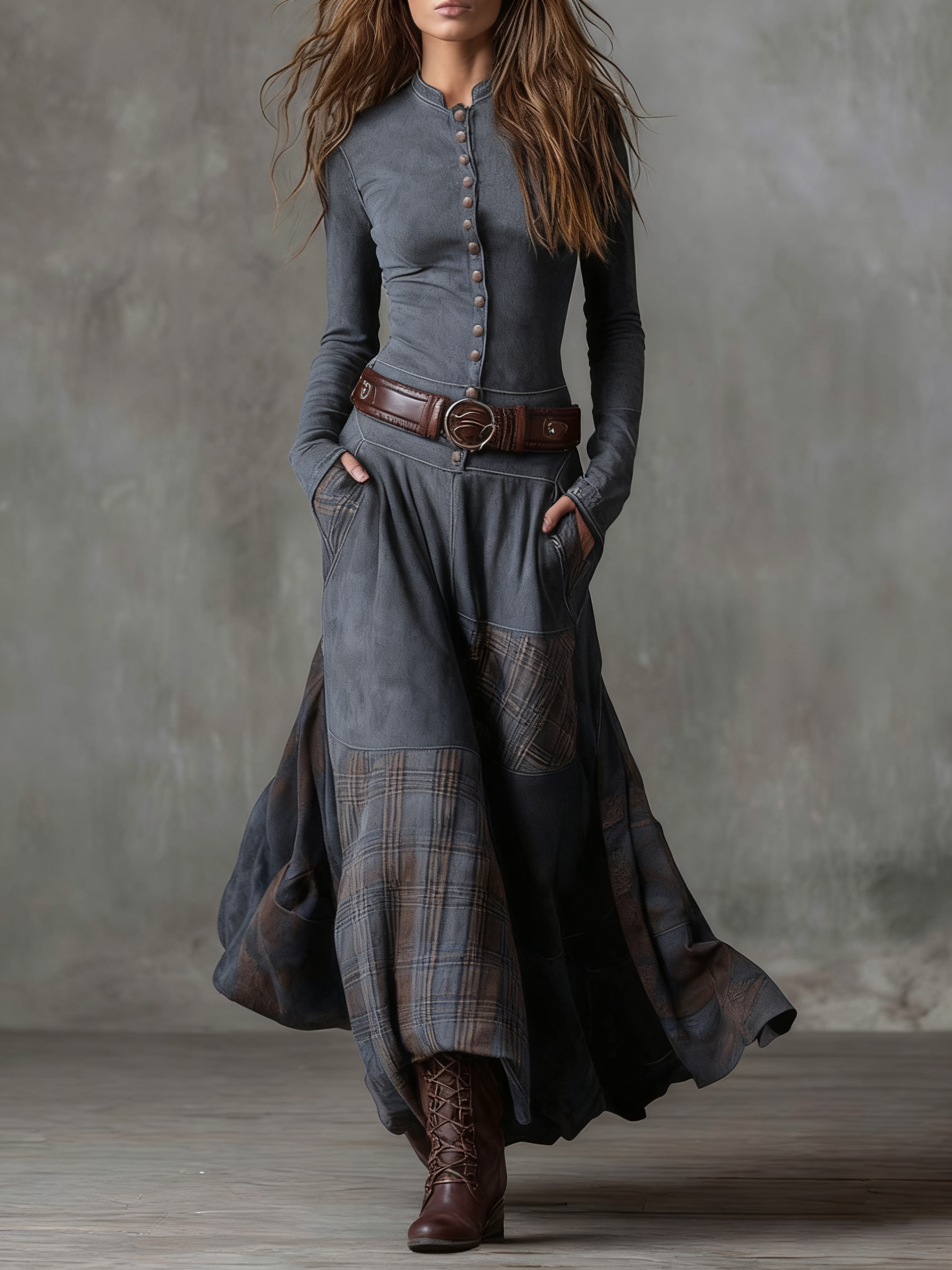 Yelena | VINTAGE LONG SUEDE CHECKERED DRESS