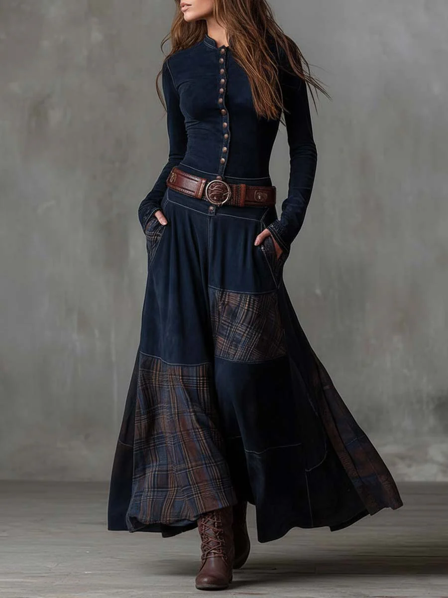 Yelena | VINTAGE LONG SUEDE CHECKERED DRESS